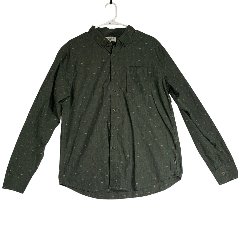 Billabong Mens Button Down Shirt Long Sleeve Green Pattern Size M‎